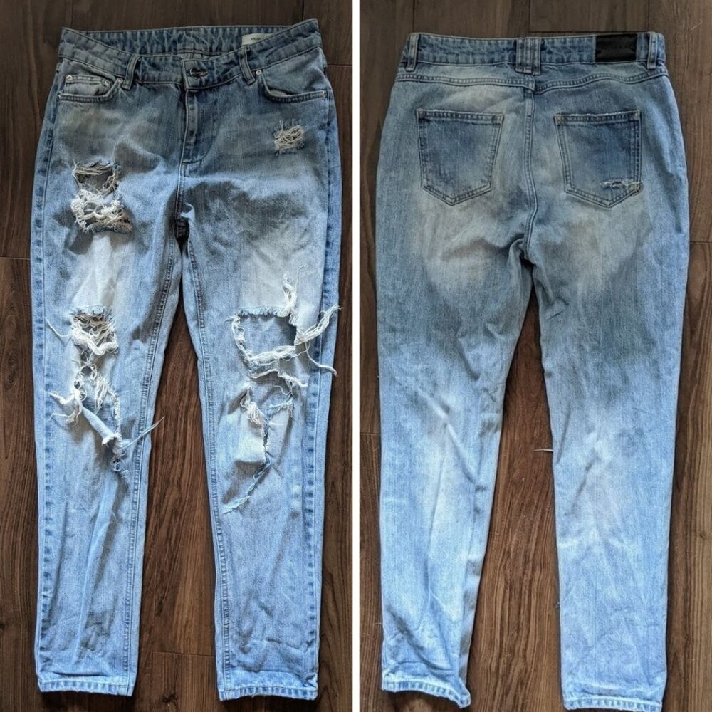 Anine Bing - Distressed Destroyed Jeans | Size 26 Relaxed Fit | Light Wash Blue - Picture 2 of 15